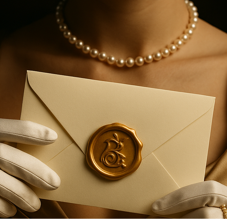 Woman holding a letter with a wax B>O>T seal